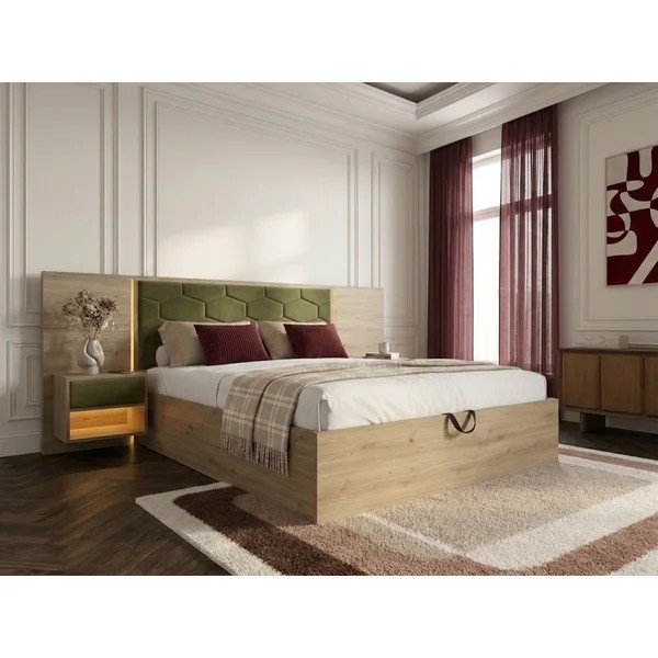 Tamno zeleni tapecirani/od iverice bračni krevet s prostorom za odlaganje s podnicom 180x200 cm Palmeraie – Bobochic Paris-image-1
