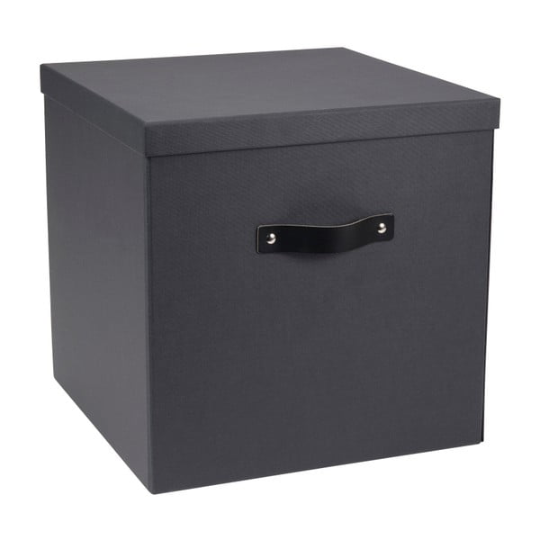 Tamno siva kutija za pohranu dokumenata s crnom Bigso kožnom ručkom, 31,5 x 31 cm
