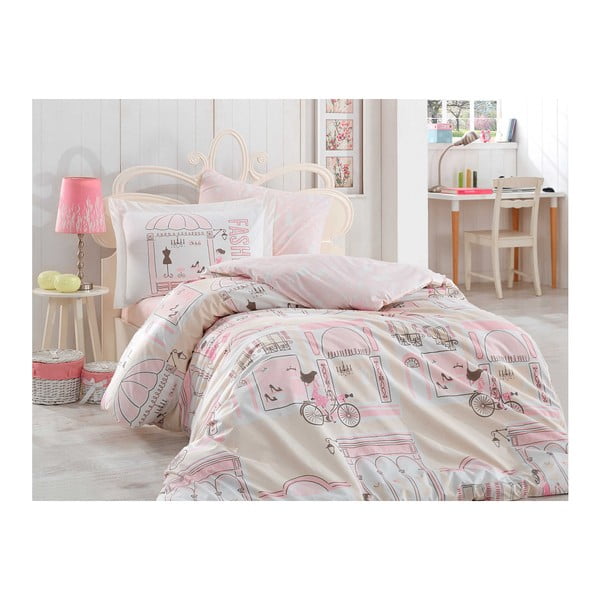 Pamučna posteljina od poplina s plahtom za krevet za jednu osobu Boutique, 160 x 220 cm