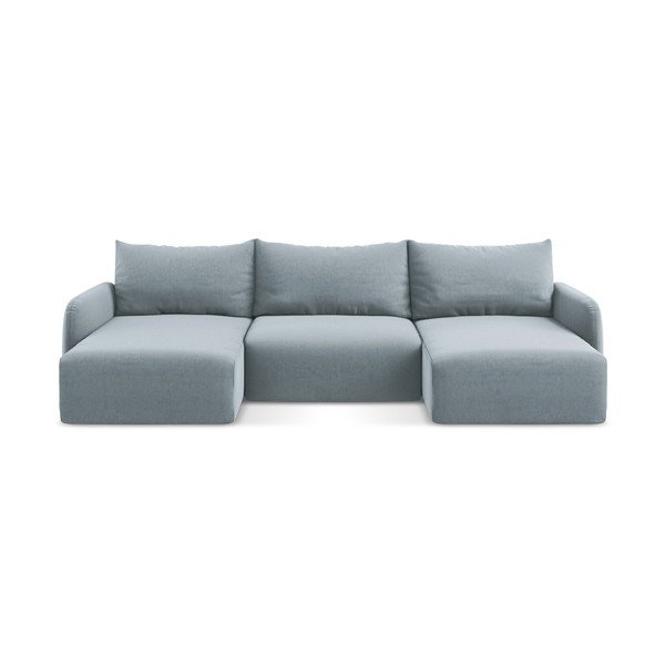 Plava baršunasti sklopiva/s prostorom za odlaganje kutna garnitura (u obliku slova "U") Kalena – Makamii