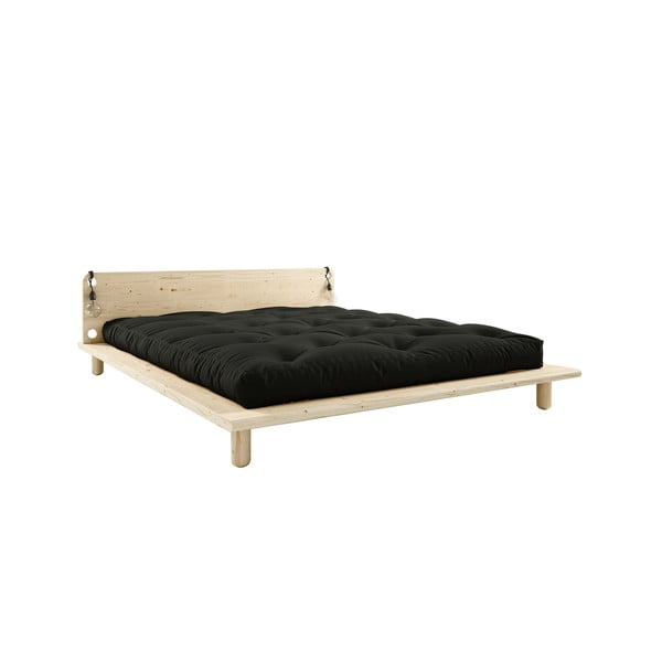 Bračni krevet od punog drveta s uzglavljem, lampama i crnim madracem Comfort Karup Design Peek, 140 x 200 cm