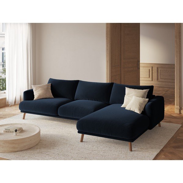 Tamno plava baršunasta kutna garnitura (s desnim kutom/s ležaljkom) Naomi – Micadoni -image-1