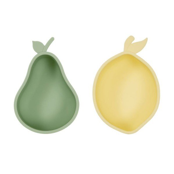 Žute/zelene silikonske dječje zdjelice u setu 2 kom Lemon & Pear – OYOY Mini