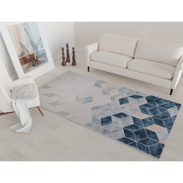 Tamnoplavo-krem perivi tepih 180x120 cm - Vitaus-image-1