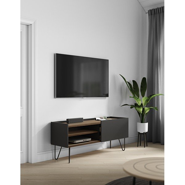 Crna/smeđa TV komoda u dekoru oraha 140x59 cm Nina – TemaHome-image-1