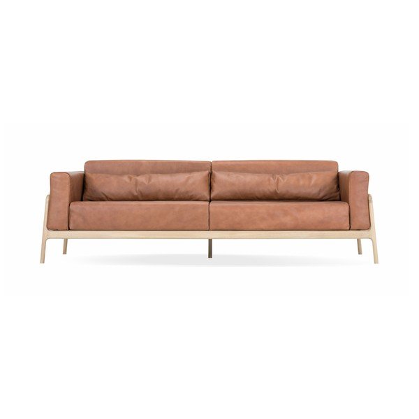 Kauč od smeđe bivolje kože s masivnom hrastovom konstrukcijom Gazzda Fawn, 240 cm