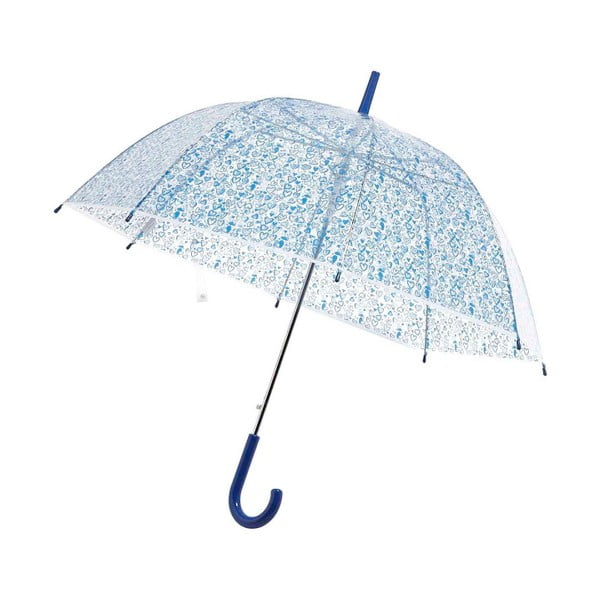 Prozirni štapićasti kišobran s plavim detaljima Birdcage Heart, ⌀ 99 cm