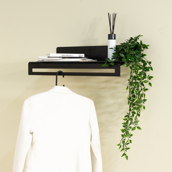 Crna metalna zidna vješalica s policom 60 cm Sway – Spinder Design-image-1