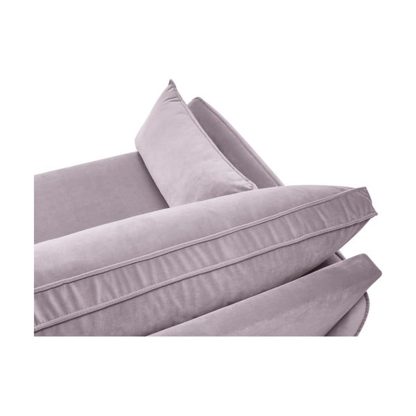 Svijetloružičasta baršunasta kutna garnitura s crnim nogama Kooko Home Lento, lijevi kut-image-4