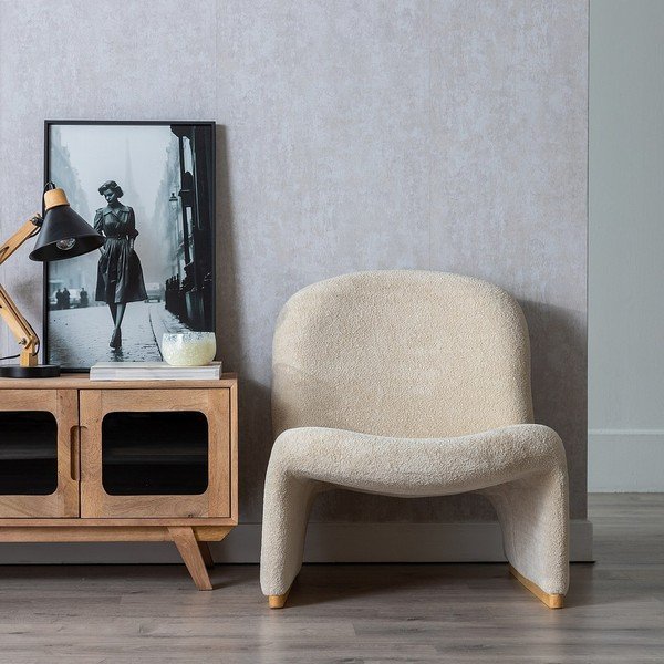 Bež fotelja od bouclé tkanine – Ixia-image-1