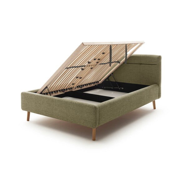 Zeleni tapecirani bračni krevet s prostorom za odlaganje s podnicom 140x200 cm Lotte – Meise Möbel-image-4