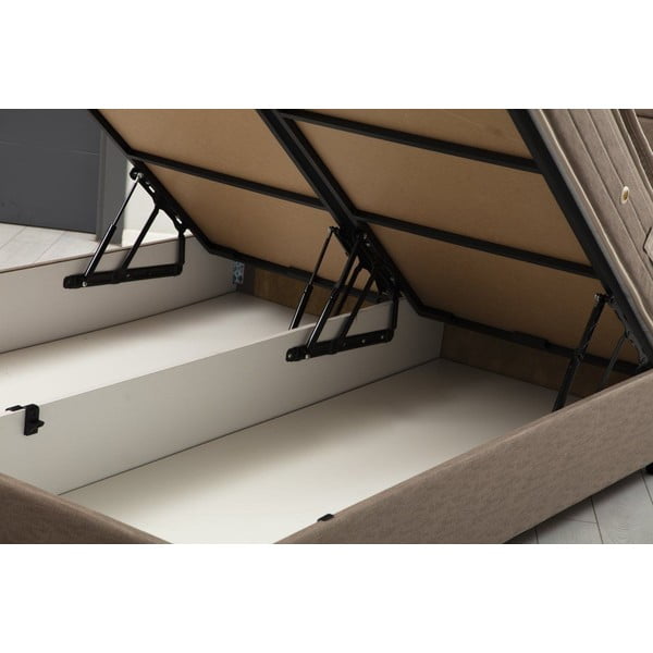 Smeđi tapecirani bračni krevet s prostorom za odlaganje s podnicom 140x200 cm Orina – Kalune Design-image-1
