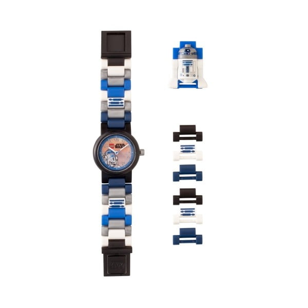 Dječji plavo-crno-bijeli sat s figuricom LEGO® Star Wars R2D2