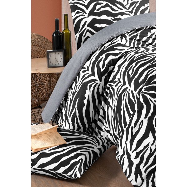 Crno-bijela pamučna posteljina za bračni krevet/s produženom plahtom  200x220 cm - Mila Home-image-1