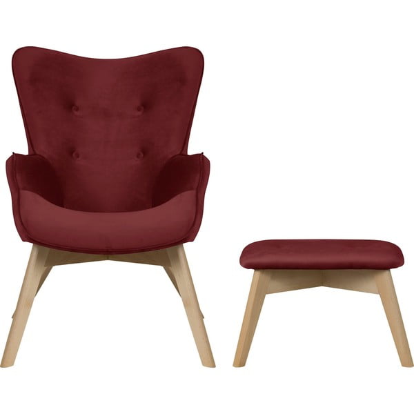 Crvena baršunasta fotelja s naslonjačem za noge Niko – Ropez-image-2