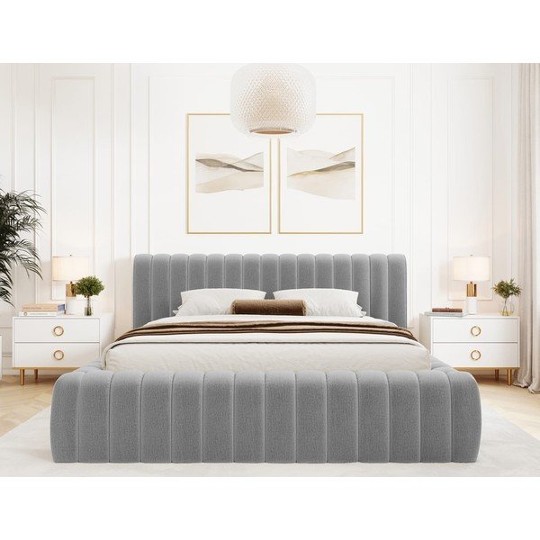 Svijetlo sivi tapecirani bračni krevet s prostorom za odlaganje s podnicom 180x200 cm Carilla – ELTAP-image-3