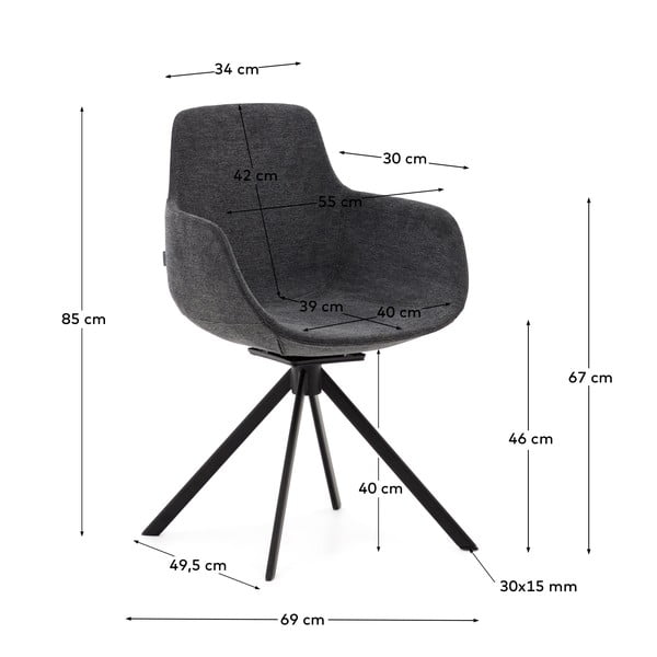 Tamno sive podstavljene blagovaonske stolice u setu s naslonima za ruke 2 kom Tissiana – Kave Home-image-4