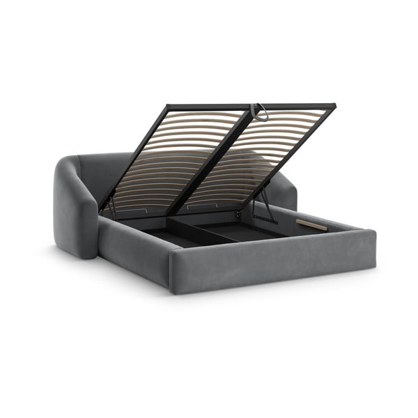 Sivi tapecirani bračni krevet s prostorom za odlaganje s podnicom 140x200 cm Campi – Cosmopolitan Design-image-1