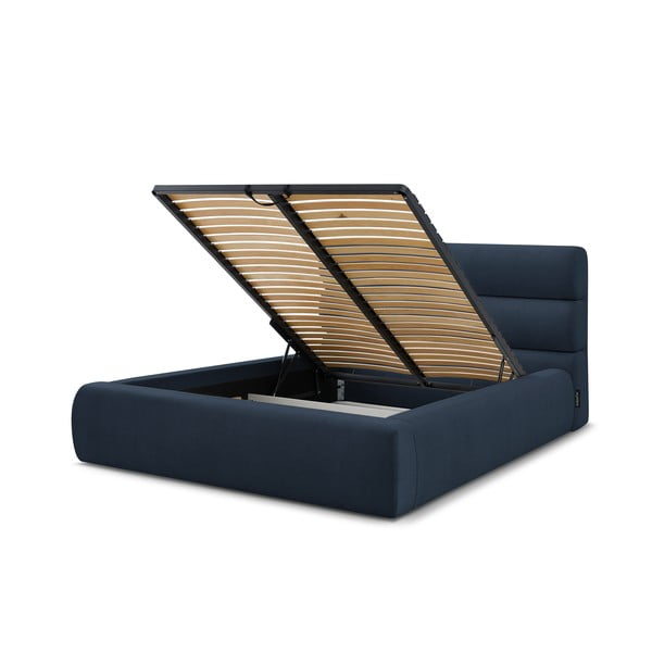 Tamno plavi tapecirani bračni krevet s prostorom za pohranu s podnicom 160x200 cm Jagna – Bobochic Paris-image-4