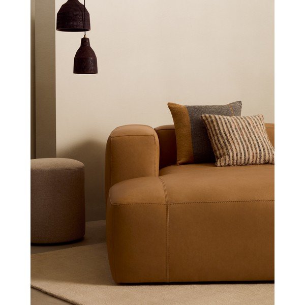 Smeđa kožna sofa 210 cm Blok – Kave Home-image-1