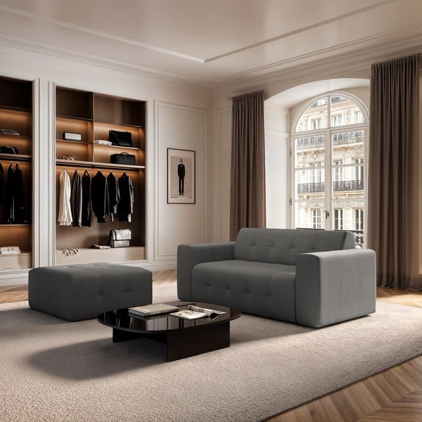 Sivi baršunast tabure Tuil – Rodier-image-1