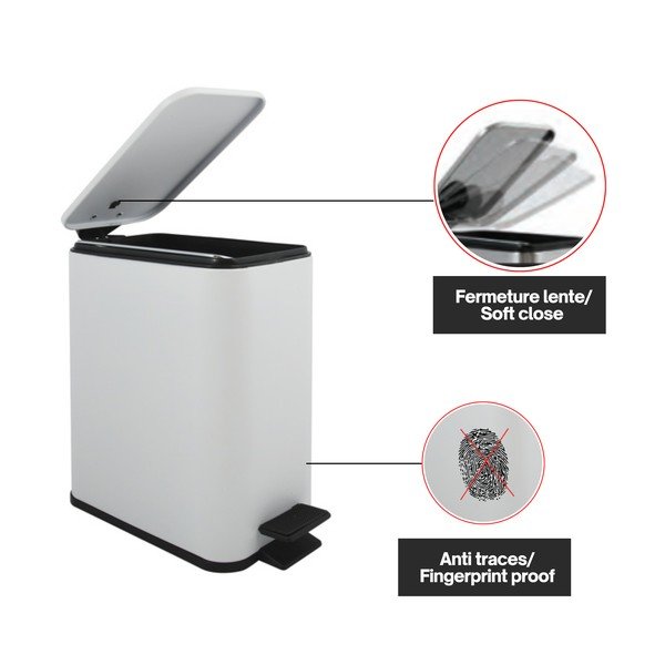 Mat bijela željezna kanta za smeće s pedalom 5 l   Erik – Spirella-image-4