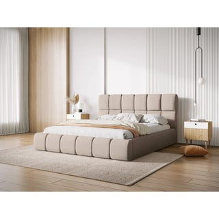Bež tapecirani bračni krevet s prostorom za odlaganje s podnicom 180x200 cm Bellis – Micadoni Home