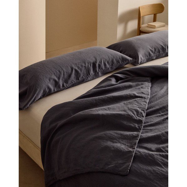 Posteljina prljavo plava za bračni krevet/za produženi krevet od mješavine lana 240x220 cm Simmel – Kave Home-image-1