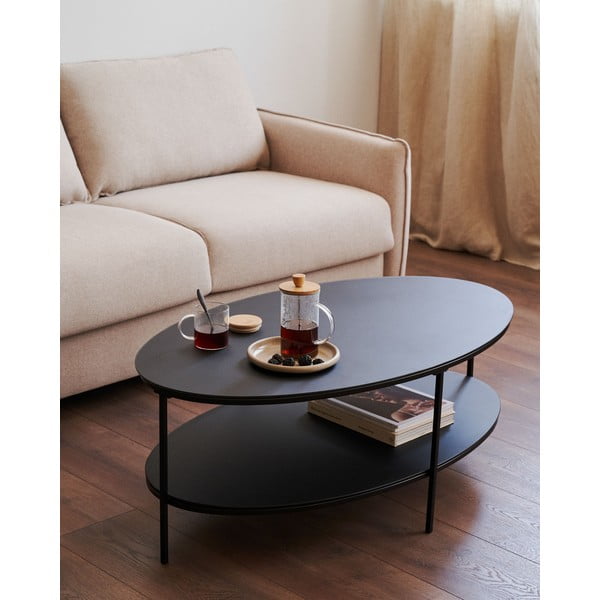 Crni stolić za kavu sa staklenom pločom stola 65x110 cm Fideia – Kave Home-image-1