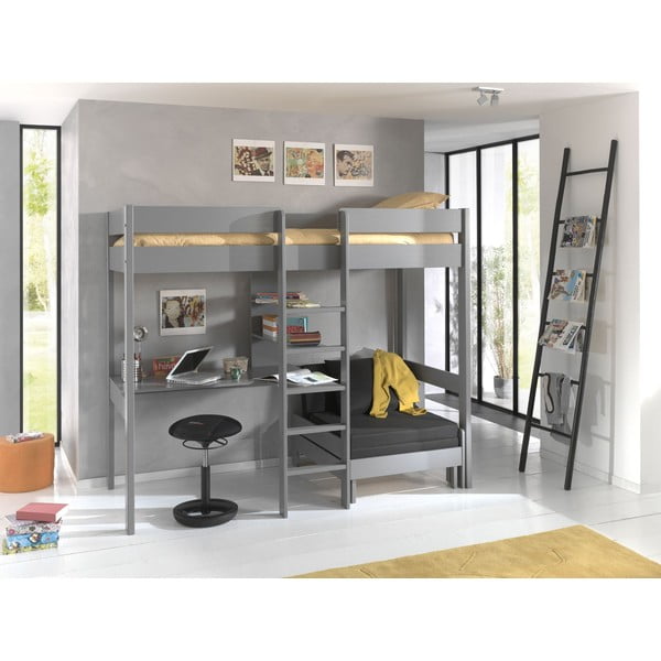 Sivi povišeni dječji krevet 90x200 cm Pino - Vipack-image-2