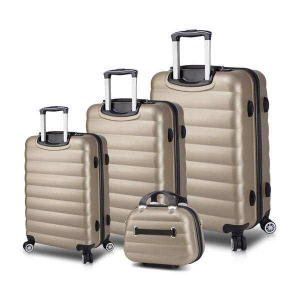 Set od 3 kovčega na kotačima s USB priključcima i aktovka u zlatnoj boji My Valice RESSO Travel Set