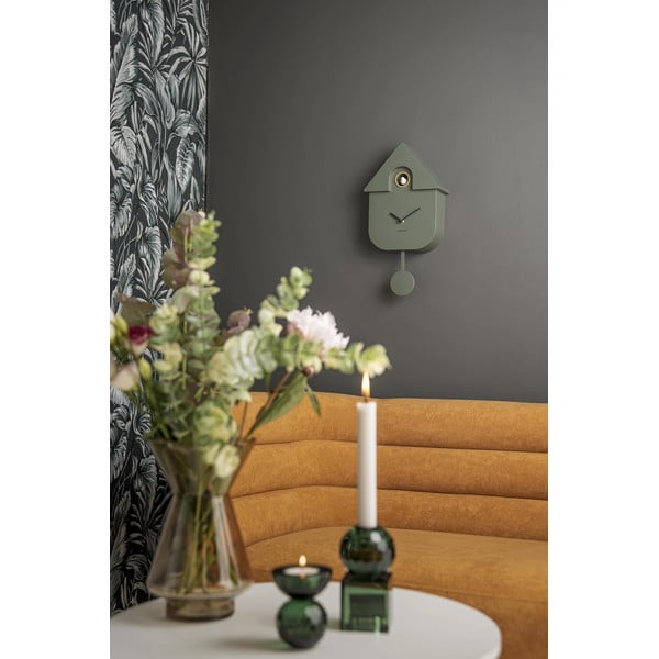 Zeleni zidni sat s klatnom Karlsson Modern Cuckoo, 21,5 x 41,5 cm-image-1