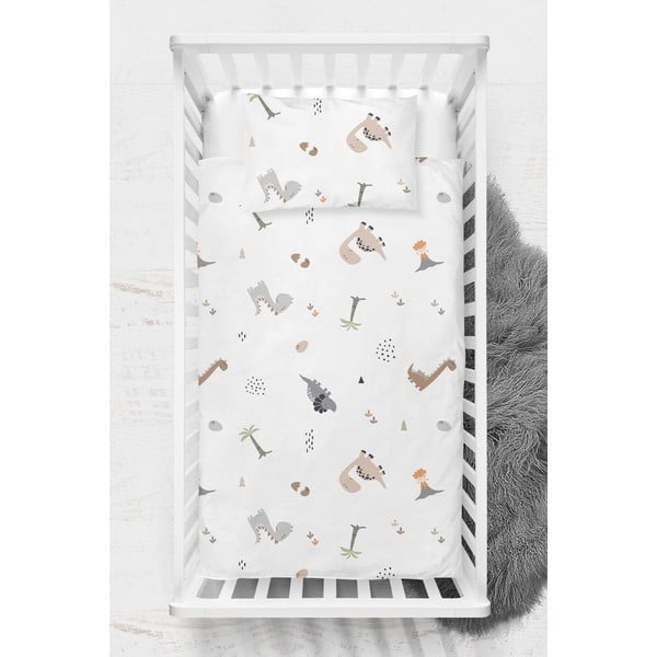 Bijela dječja posteljina za dječji krevetić od renforce pamuka 100x150 cm Dinozor – Mijolnir-image-2