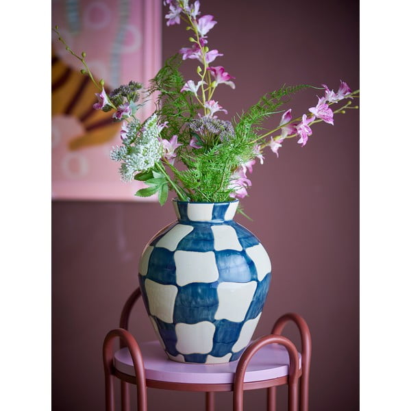 Plava/krem staklena ručno oslikana vaza (visina 24 cm) Check – Bloomingville-image-1