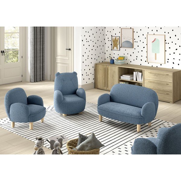 Plava dječja fotelja od bouclé tkanine Rocky – Vipack-image-3