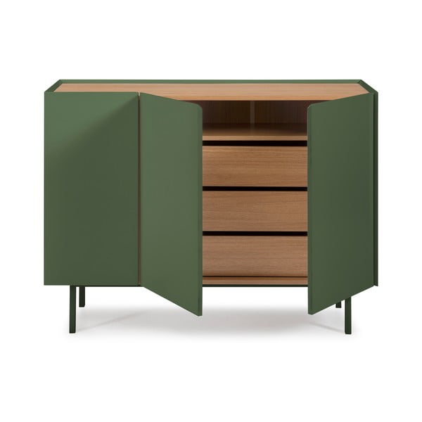 Zelena niska komoda u dekoru hrasta 110x85 cm Arista – Teulat-image-3