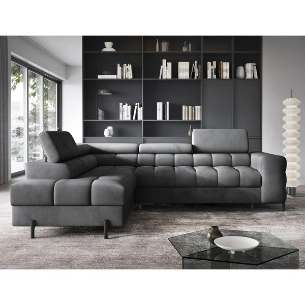 Tamno siva baršunasti sklopiva/s prostorom za odlaganje kutna garnitura (s lijevim kutom/u obliku slova L) Ferucce – ELTAP-image-1