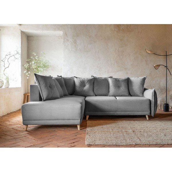 Siva sklopiva kutna garnitura od samta (s lijevim kutom) Lazy Lukka – Miuform-image-1