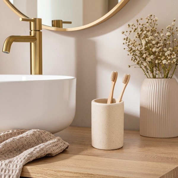 Bež čaša za četkice za zube od polyresina Oria – douceur d'intérieur-image-1