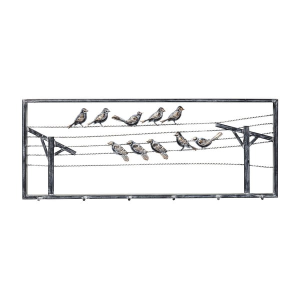 Metalna zidna vješalica Kare dizajn ptica na liniji, širina 91 cm