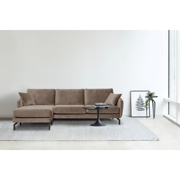 Smeđe-siva kutna garnitura s baršunastom površinom Scandic Magic, lijevi kut-image-1