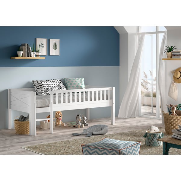 Bijeli podignuti dječji krevet od masivnog bora s podnicom 90x200 cm Scott – Vipack-image-1