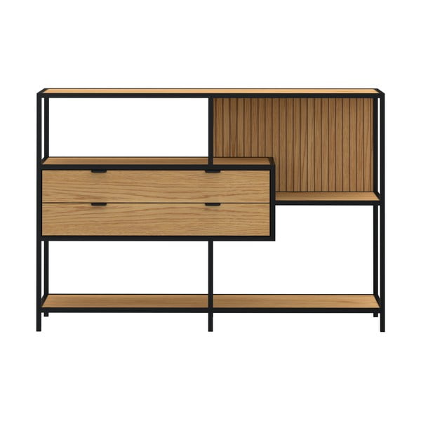 Crna/u prirodnoj boji biblioteka u dekoru hrasta 114x78x35 cm Seaford – Actona