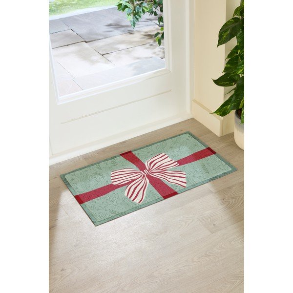 Otirač s božićnim motivom od reciklirane plastike 40x70 cm Red & White Stripe Bow – Artsy Doormats-image-2