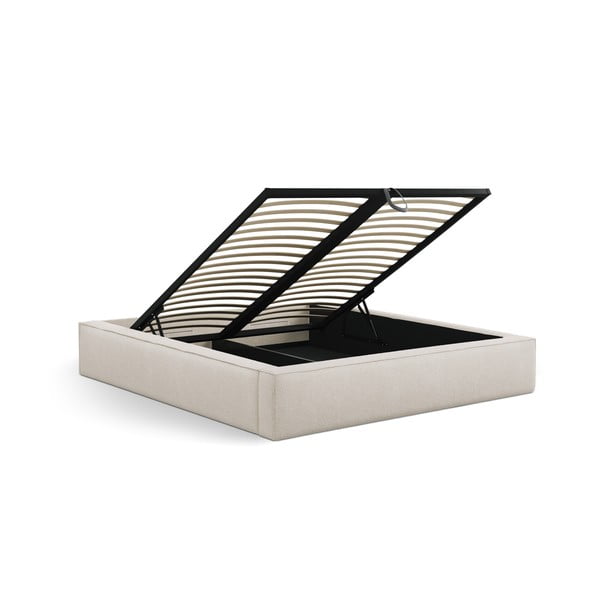 Krem tapecirani bračni krevet s prostorom za odlaganje s podnicom 140x200 cm Simon Darren – Micadoni -image-4