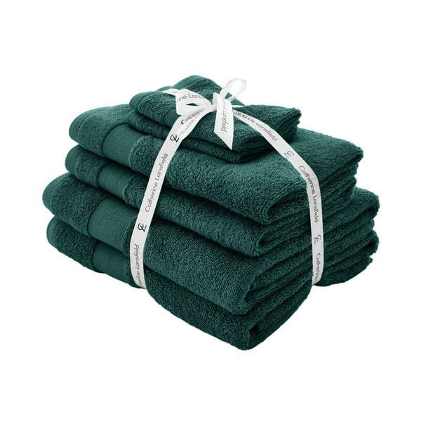 Tamno zeleni pamučni set ručnika 6 kom od frotira Anti-Bacterial – Catherine Lansfield