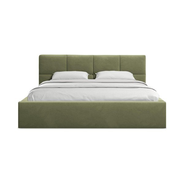 Zeleni baršunasti tapecirani bračni krevet s prostorom za odlaganje s podnicom 140x200 cm Hiko – Makamii-image-3