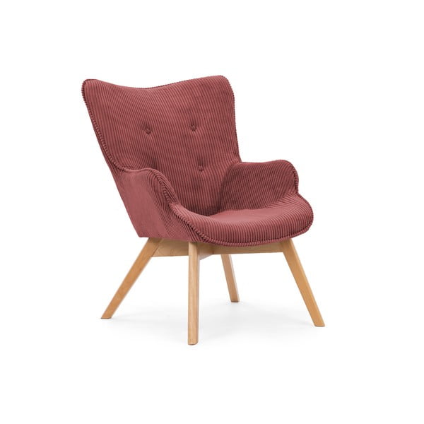 Crvena fotelja s naslonjačem za noge od samta Niko – Ropez-image-4