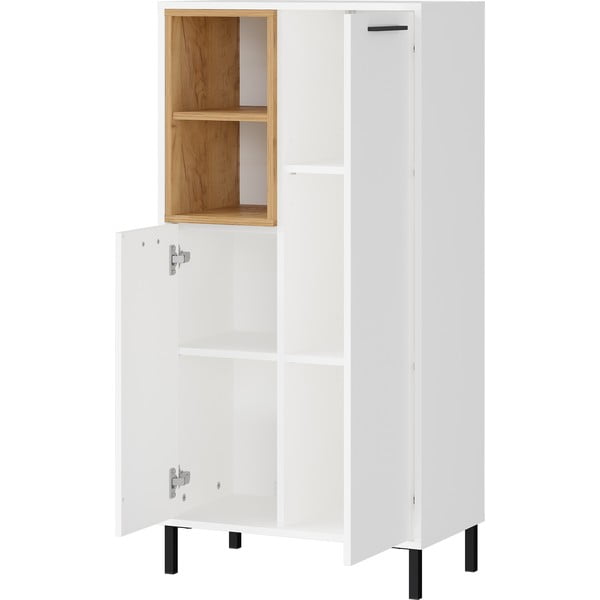 Bijeli visoki kupaonski ormarić u dekoru hrasta 59x118 cm Loria - Germania-image-2