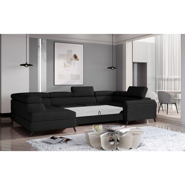 Crna sklopiva/s prostorom za odlaganje kutna garnitura (s lijevim kutom/u obliku slova "U") Escada – ELTAP-image-2